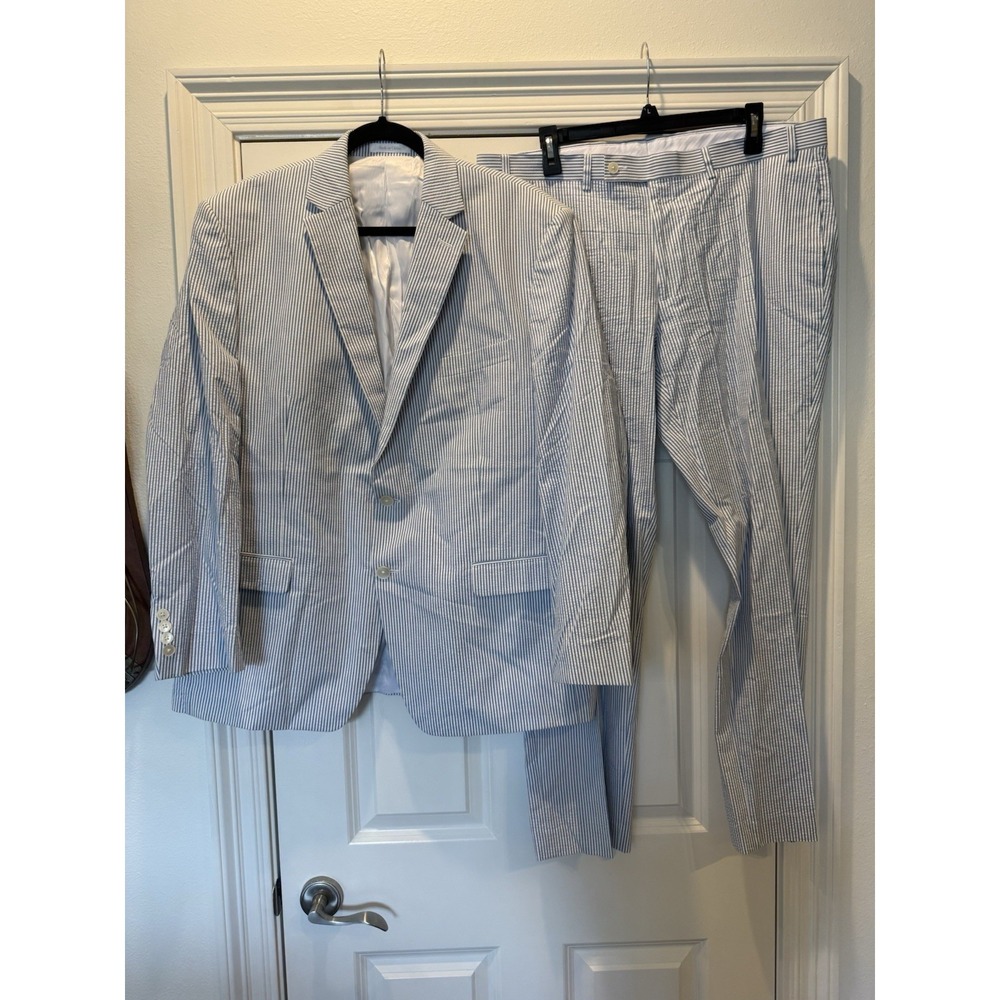 Lauren Ralph Lauren Seersucker Suit Men's Size 46R (36x30) Blue White Summer